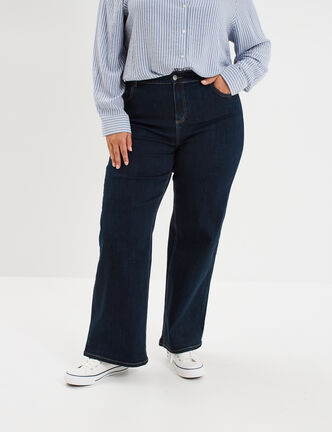 Jean taille haute wide leg cropped denim brut femme grande taille