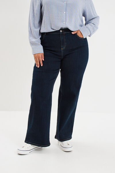 Jean taille haute wide leg cropped denim brut femme grande taille