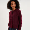 Gilet col rond boutonn&eacute; manches longues violet fonc&eacute; femme