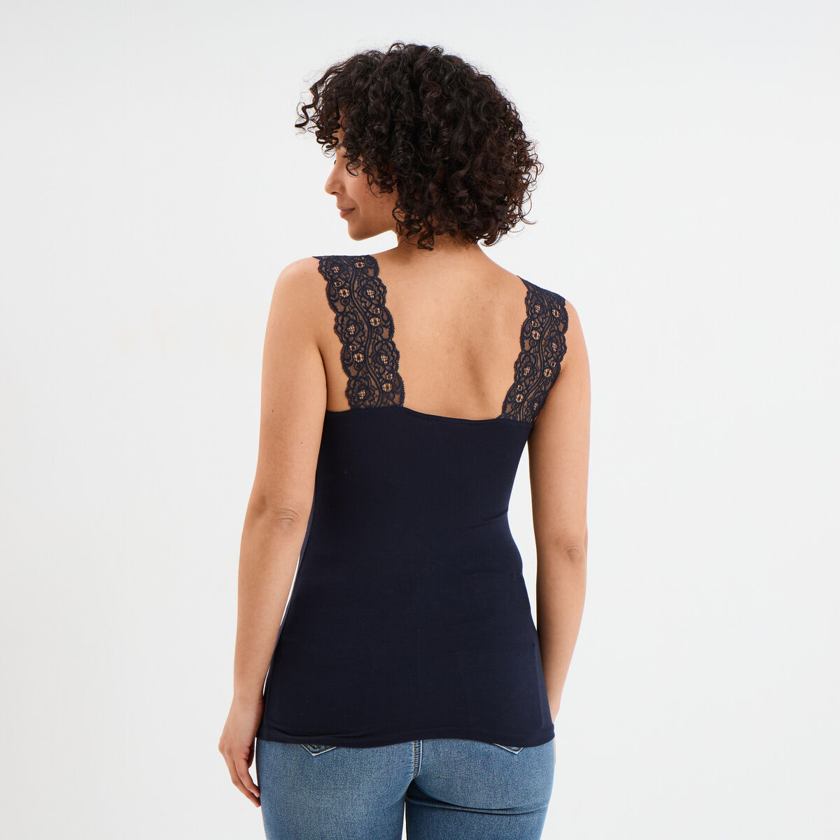 Débardeur ajusté avec dentelle bleu foncé femme