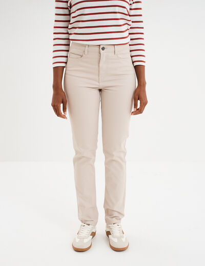Pantalon slim en coton elasthanne beige femme