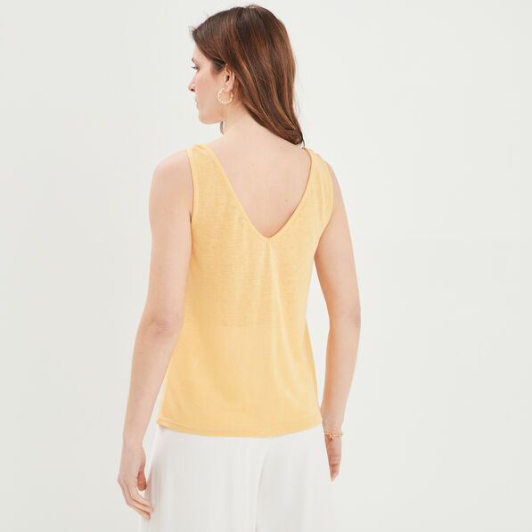 Débardeur col en V bretelles nouées jaune clair femme