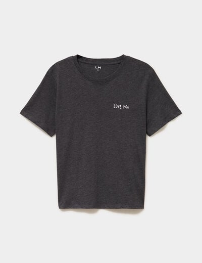 T-shirt col rond manches courtes coton gris fonc&eacute; femme
