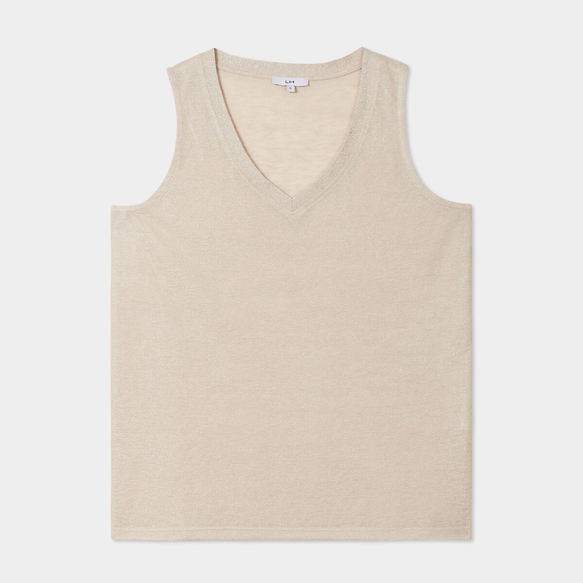 Débardeur col en V sans manches beige femme