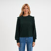 Blouse détails ajourés et volants vert foncé femme
