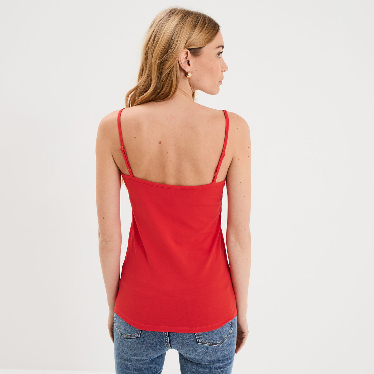 D&eacute;bardeur coton bretelles r&eacute;glables rouge femme