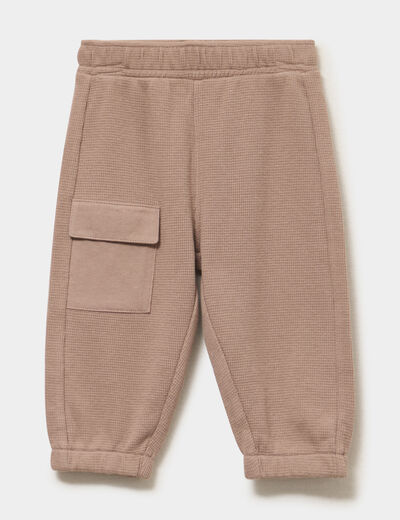 Pantalon droit bas resserr&eacute; coton taupe b&eacute;b&eacute; gar&ccedil;on