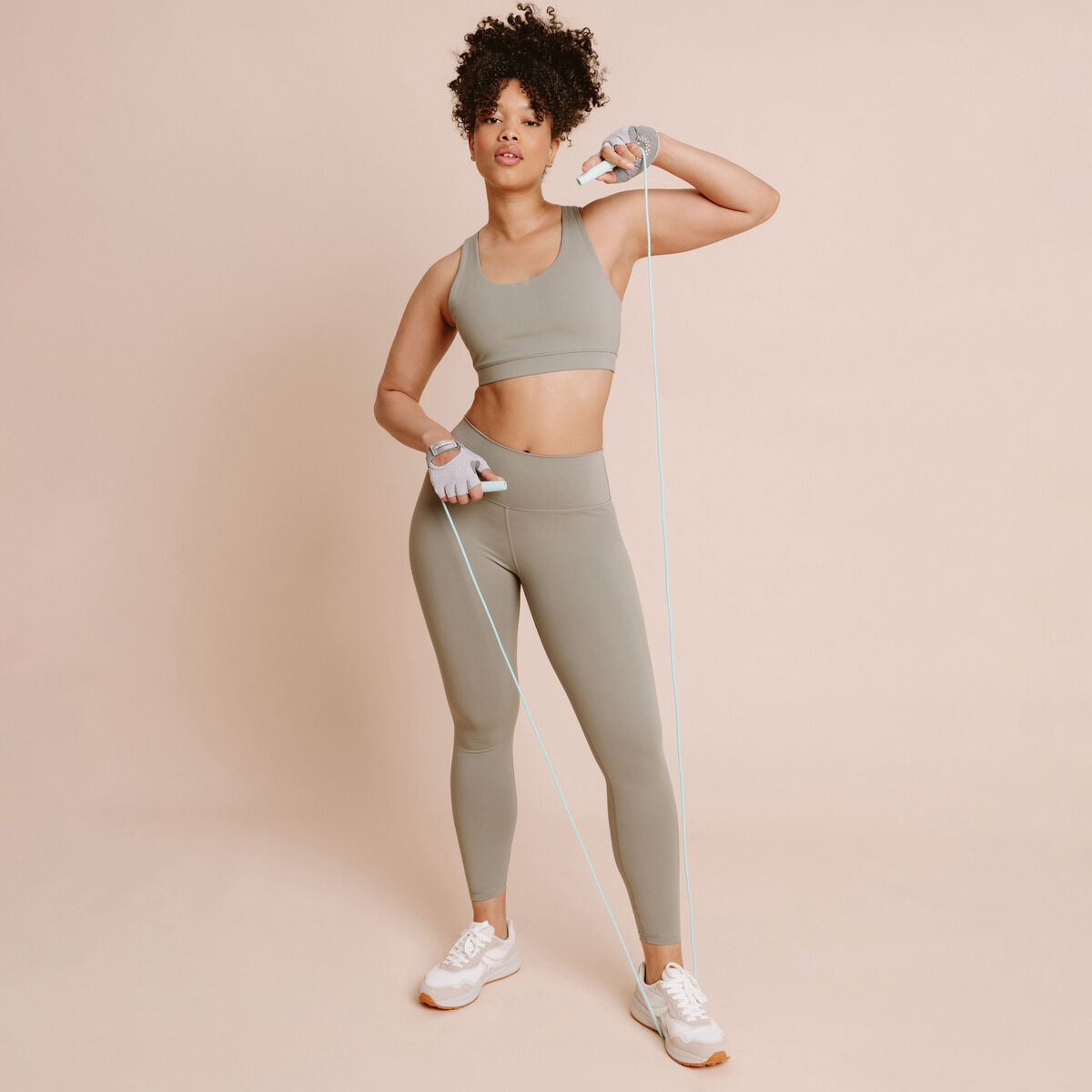 Legging de sport gainant taille haute vert kaki femme