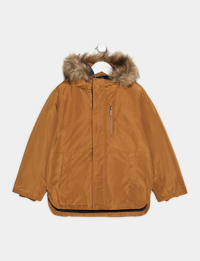 Parka droite doublée à capuche camel garçon