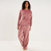 Pantalon effet polaire d&eacute;tails torsades rose framboise femme