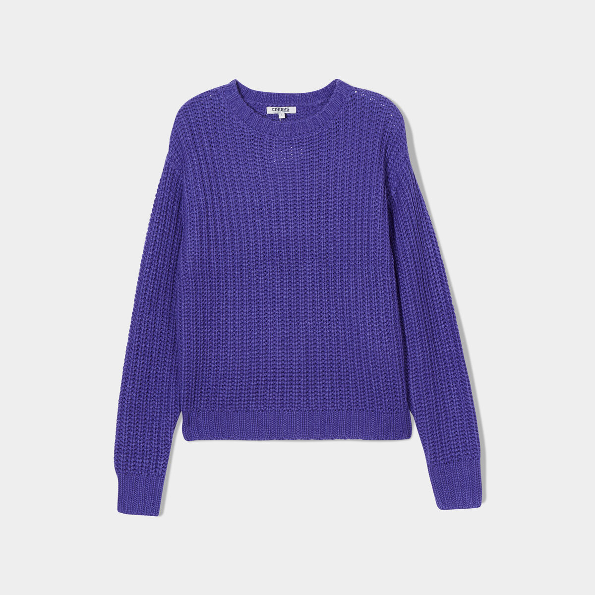 Pull côtelé col rond manches longues violet femme