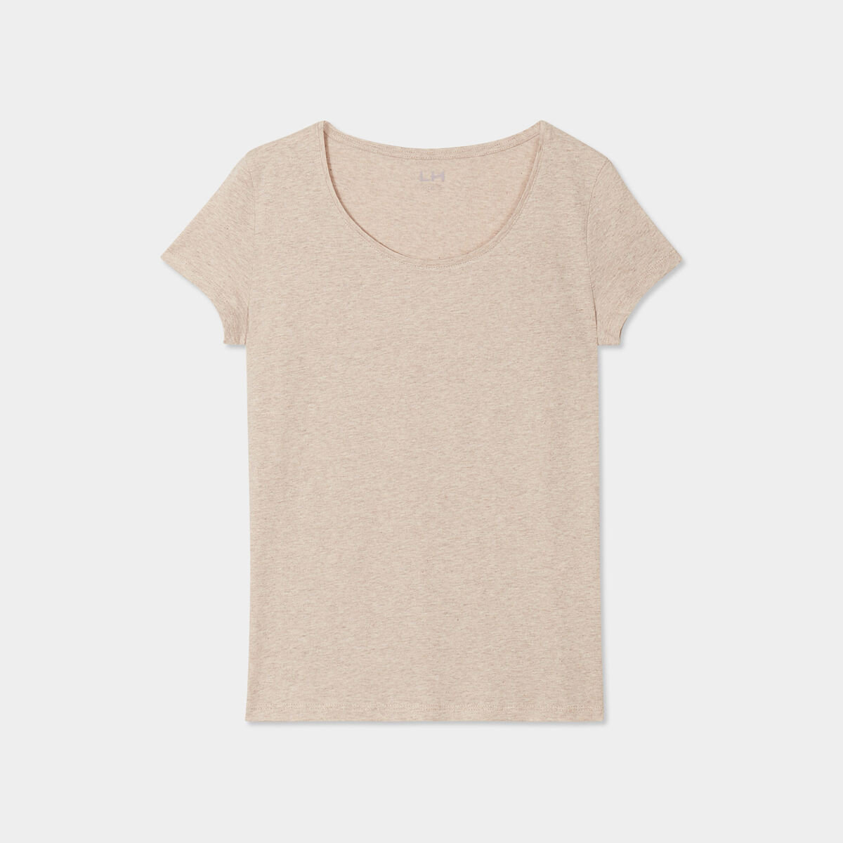 T-shirt coton col rond manches courtes beige femme