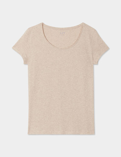 T-shirt coton col rond manches courtes beige femme