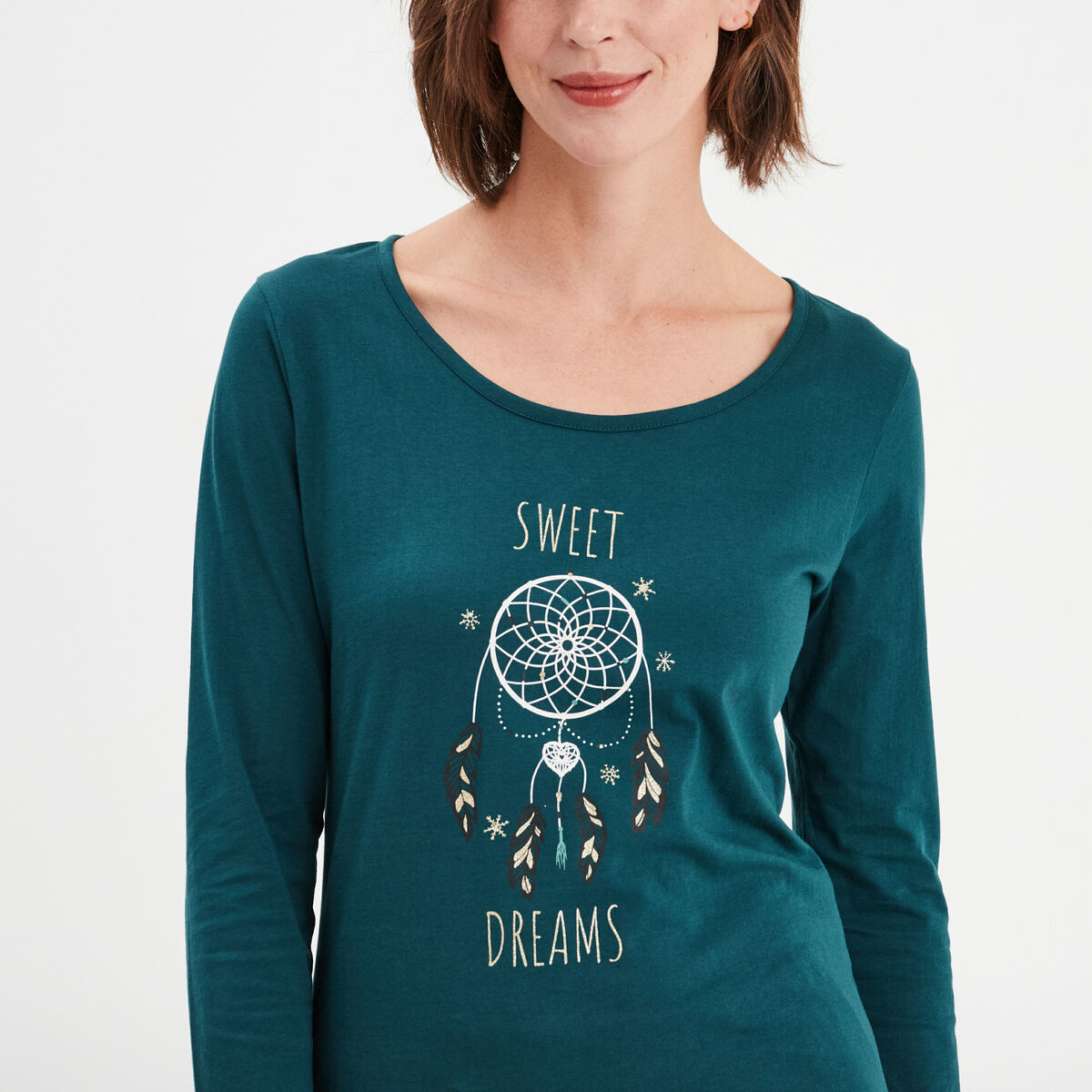 Ensemble pyjama 2 pièces coton vert foncé femme
