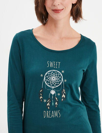 Ensemble pyjama 2 pièces coton vert foncé femme