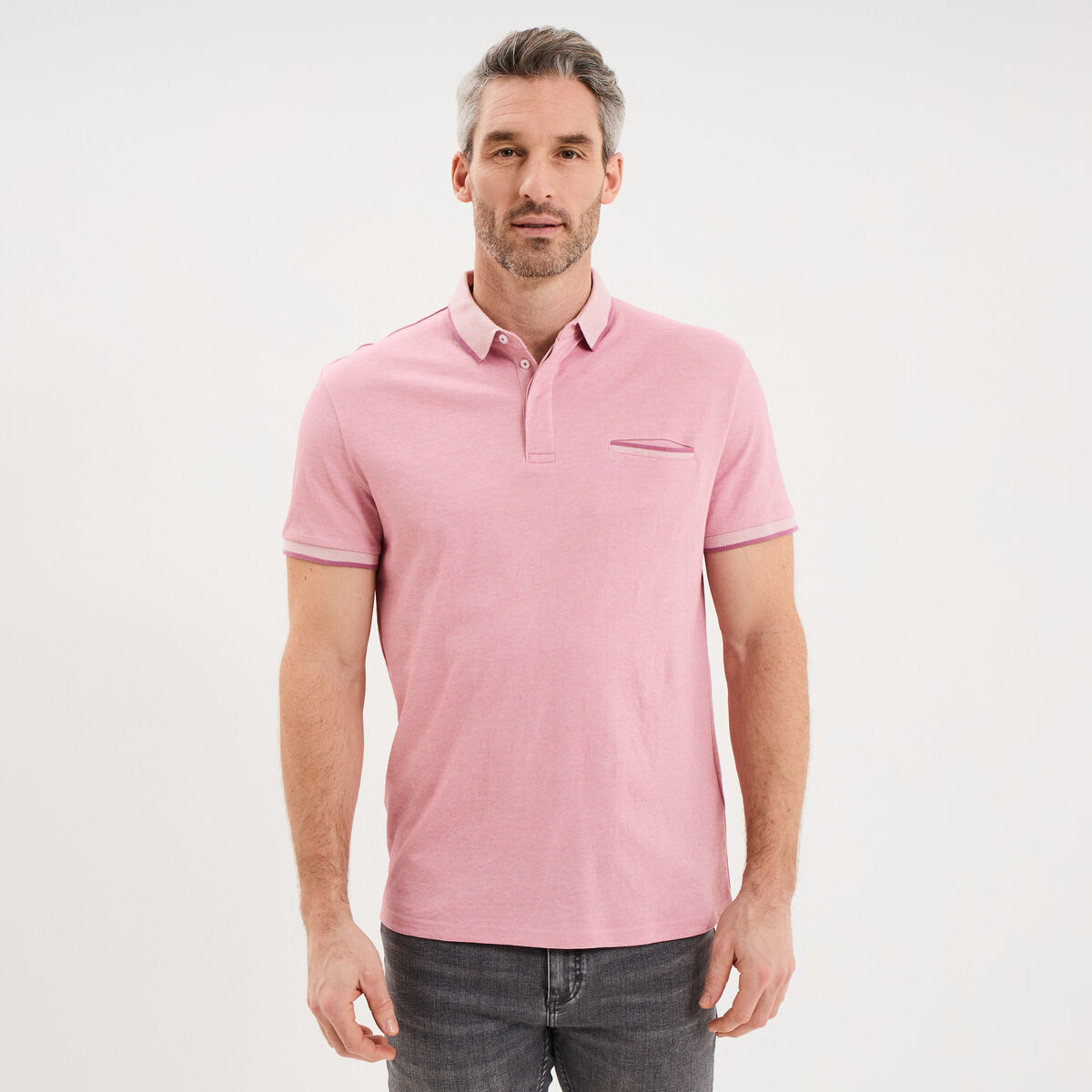 Polo manches courtes coupe droite rose clair homme