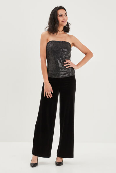 Bustier à sequins en velours noir femme
