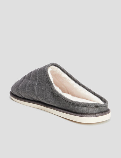 Chaussons mules matelassés fourrés gris homme