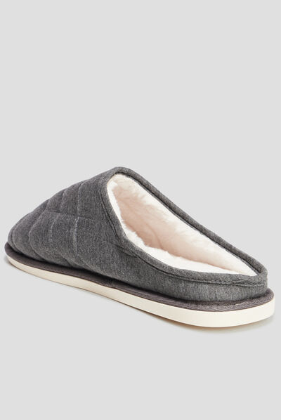 Chaussons mules matelassés fourrés gris homme