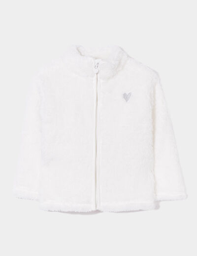 Gilet zippé fausse laine de mouton blanc bébé fille