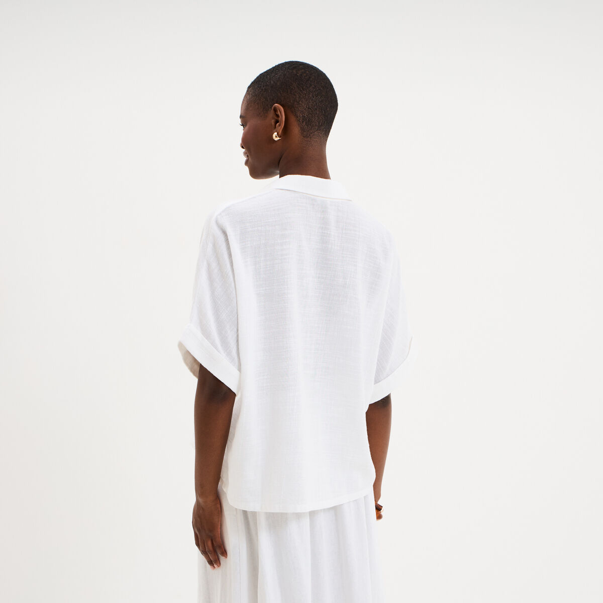 Blouse col chemise oversize coton blanc femme