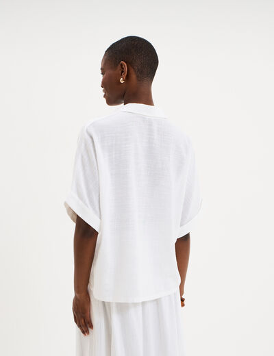Blouse col chemise oversize coton blanc femme