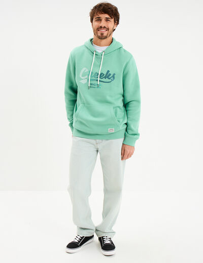 Sweat hoodie molleton1 poche vert menthe homme