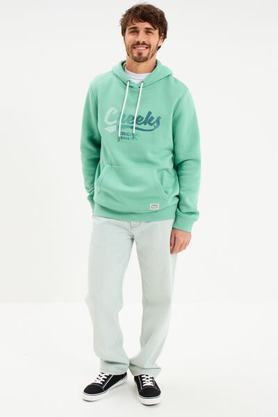 Sweat hoodie molleton1 poche vert menthe homme
