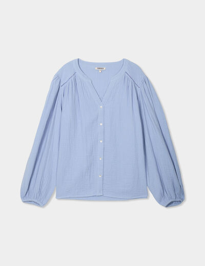 Blouse col tunisien gaze de coton Creeks bleu lavande femme
