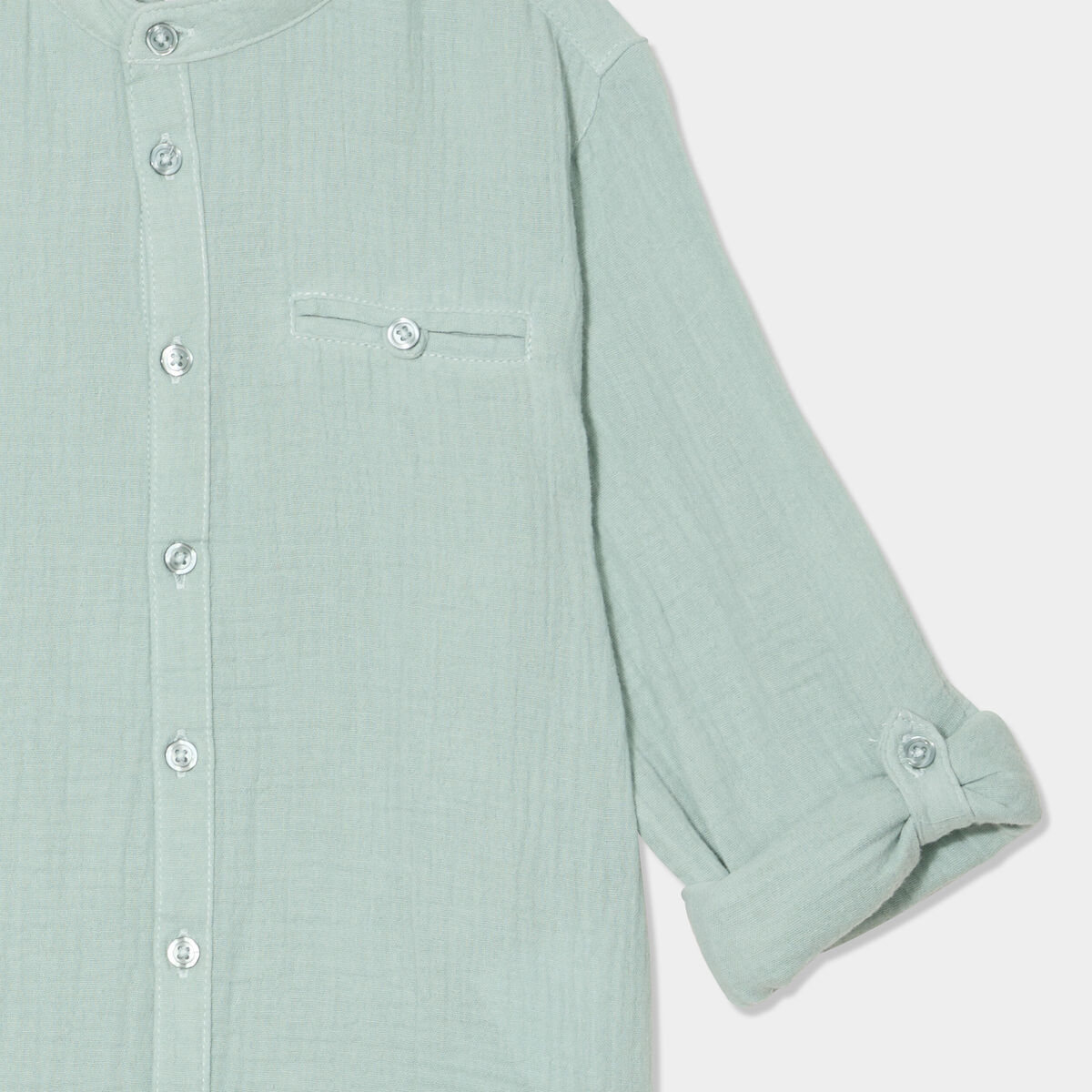 Chemise gaze coton manches retroussables vert kaki gar&ccedil;on