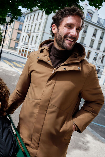 Parka mi-longue &agrave; capuche marron homme