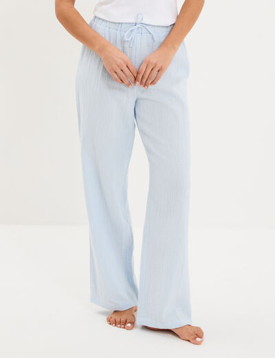Pantalon de pyjama coton bleu ciel femme