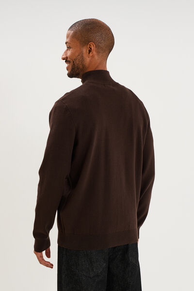 Pull camionneur manches longues marron fonc&eacute; homme