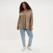 Chemise oversize lin m&eacute;lang&eacute; vert kaki femme grande taille