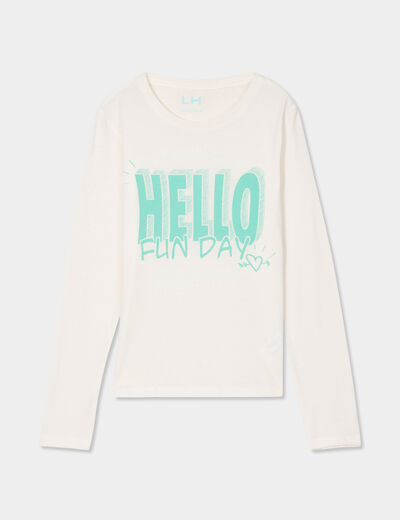 T-shirt manches longues coton ivoire fille