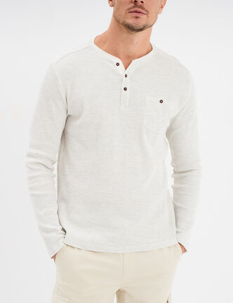 T-shirt col tunisien 1 poche Trappeur blanc homme