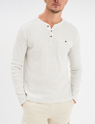T-shirt col tunisien 1 poche Trappeur blanc homme