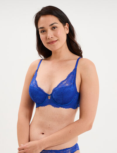 Soutien-gorge foulard padd&eacute; dentelle bleu electrique femme