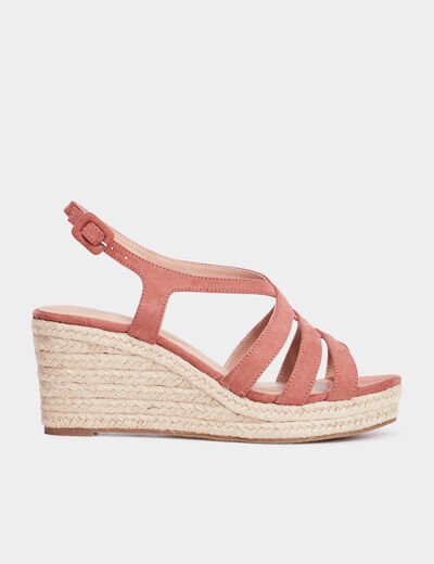 Sandales compens&eacute;es rose pastel femme