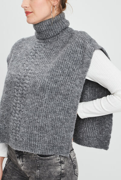 Poncho à col roulé gris femme