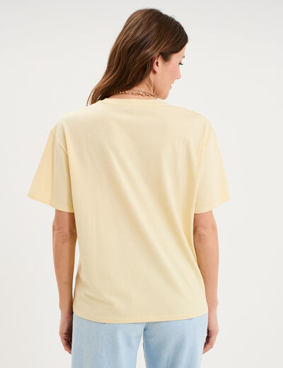 T-shirt droit manches courtes coton jaune clair femme
