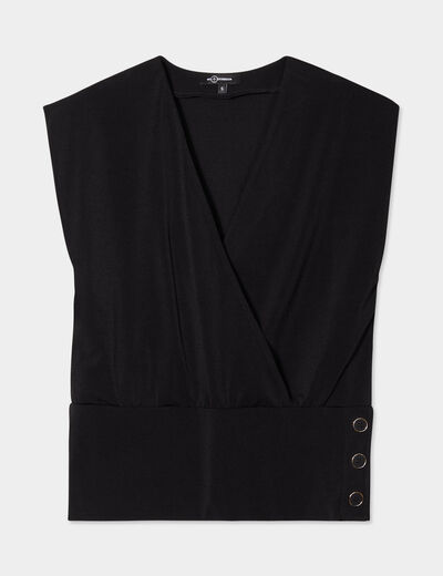 T-shirt col cache-coeur noir femme