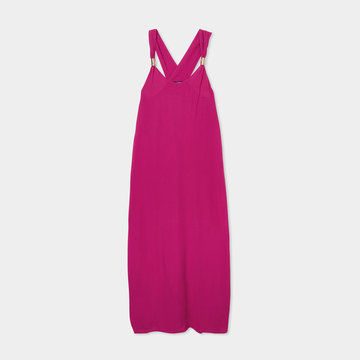 Robe longue bretelles bijoux rose fushia femme