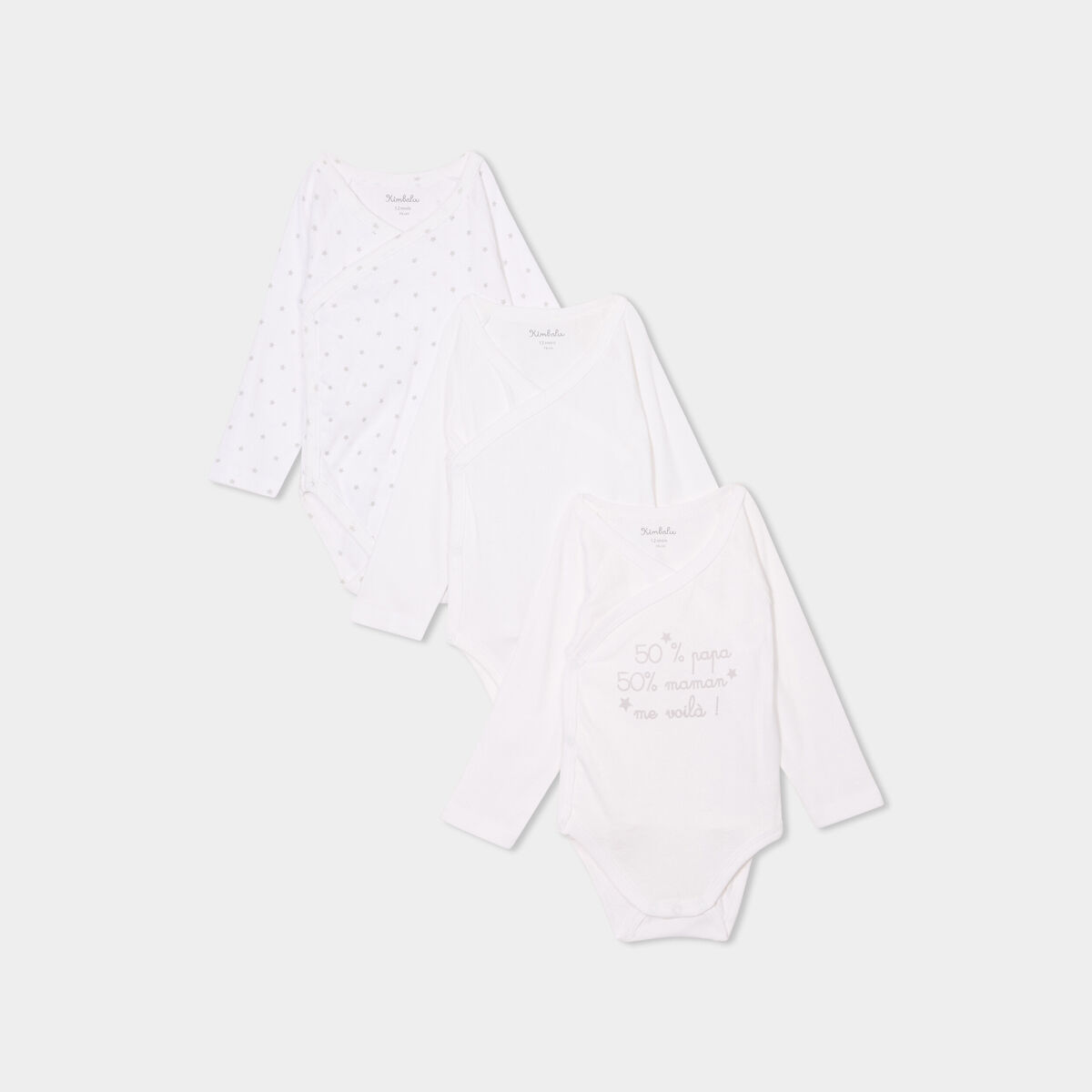 Lot 3 bodies croisés manches longues blanc bébé