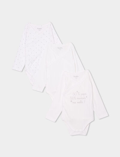 Lot 3 bodies croisés manches longues blanc bébé