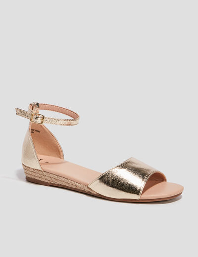 Sandales compens&eacute;es jaune or femme