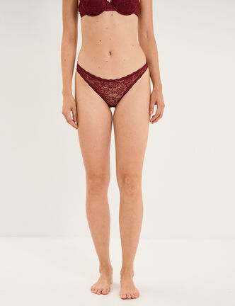 Tanga en dentelle doublure coton bordeaux femme