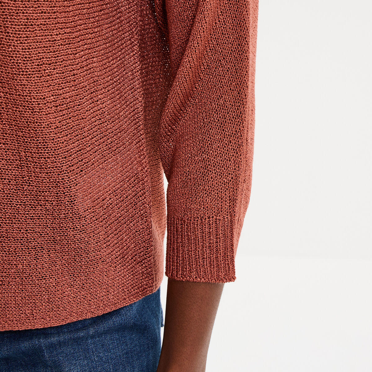Pull droit col rond manches longues vieux rose femme