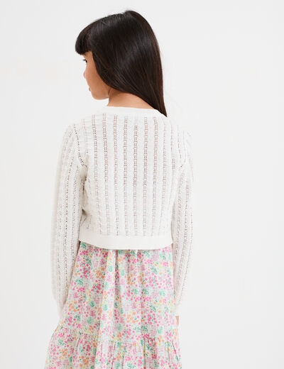 Gilet court manches longues coton ivoire fille