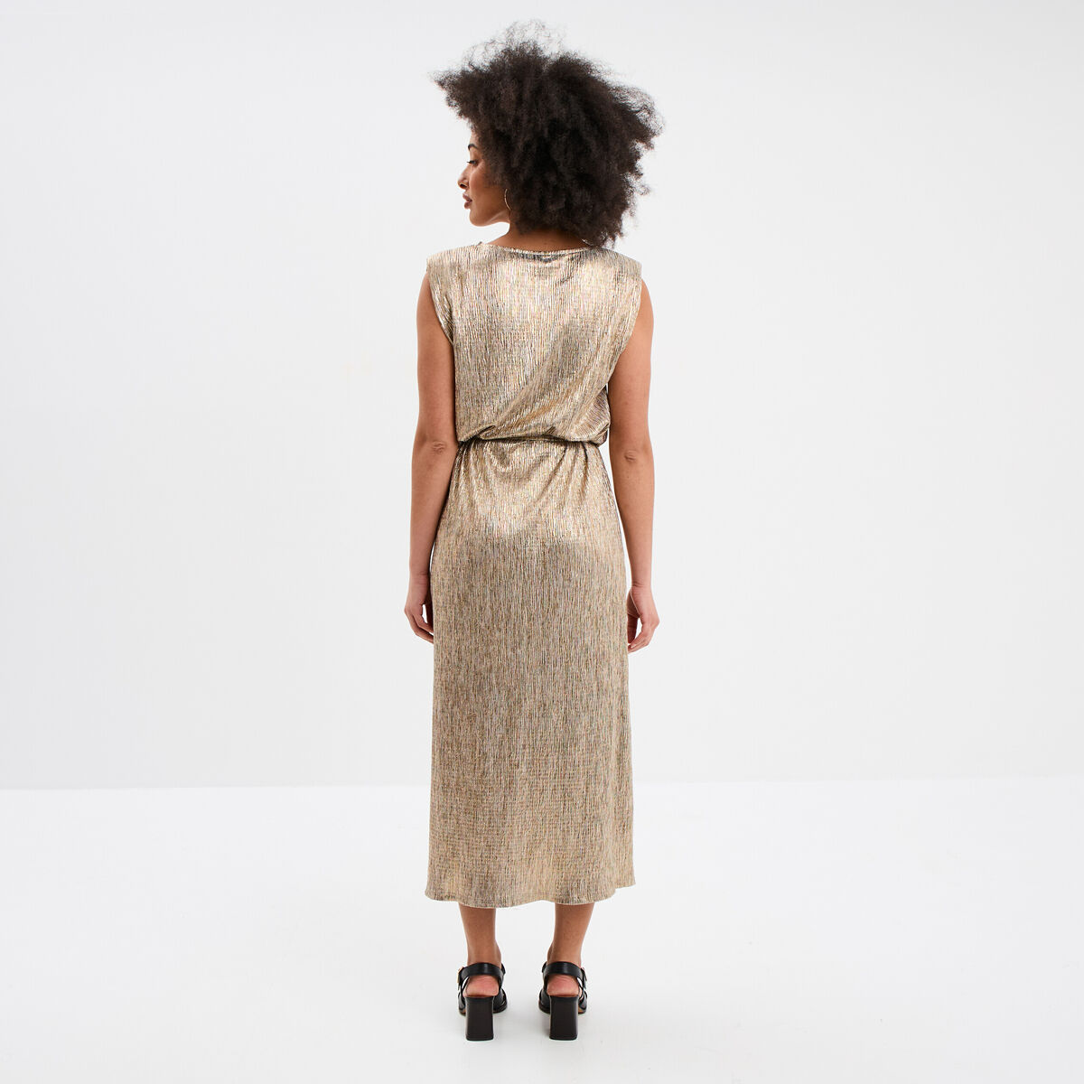 Robe midi droite sans manches jaune or femme